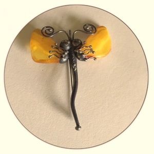 Antique Sterling & Amber dragonfly pin/pendant